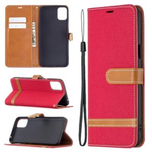 For LG K42 Color Matching Denim Texture Horizontal Flip Leather Case with Holder & Card Slots & Wallet & Lanyard(Red) (OEM)