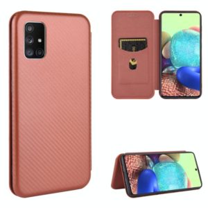 For Samsung Galaxy A51 Carbon Fiber Texture Horizontal Flip TPU + PC + PU Leather Case with Rope & Card Slot(Brown) (OEM)