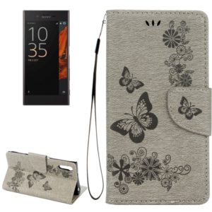 For Sony Xperia XZ Power Butterflies Embossing Horizontal Flip Leather Case with Holder & Card Slots & Wallet & Lanyard(Grey) (OEM)