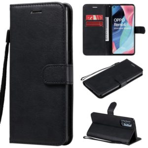 For Oppo Reno4 Pro 5G Solid Color Horizontal Flip Protective Leather Case with Holder & Card Slots & Wallet & Photo Frame & Lanyard(Black) (OEM)