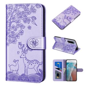 For Sony Xperia 5 II Sika Deer Embossing Pattern Horizontal Flip PU Leather Case with Holder & Card Slot & Wallet & Photo Frame(Purple) (OEM)