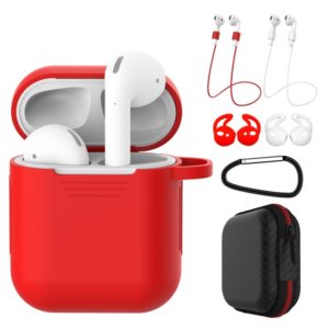 7 PCS Wireless Earphones Shockproof Silicone Protective Case for Apple AirPods 1 / 2(Red + White) (OEM)