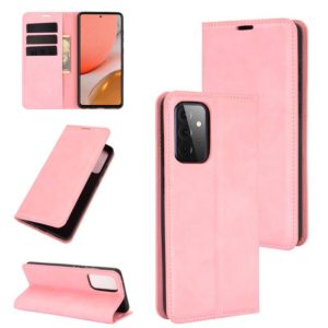 For Samsung Galaxy A72 5G / 4G Retro-skin Business Magnetic Suction Leather Case with Holder & Card Slots & Wallet(Pink) (OEM)