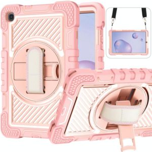 For Samsung Galaxy Tab A 8.4 2020 T307 360 Degree Rotation Contrast Color Shockproof Silicone + PC Case with Holder & Hand Grip Strap & Shoulder Strap(Rose Gold) (OEM)