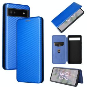 For Google Pixel 6a Carbon Fiber Texture Horizontal Flip Leather Phone Case(Blue) (OEM)