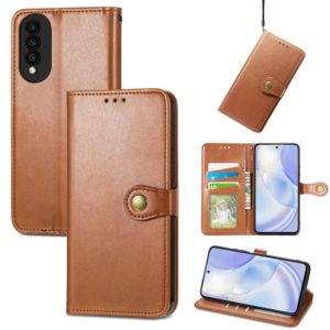 For Huawei Nova 8 SE Youth Solid Color Leather Buckle Phone Case with Lanyard & Photo Frame & Card Slot & Wallet & Stand Function(Brwon) (OEM)
