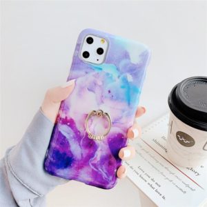 For iPhone 11 Pro Max TPU Smooth Marble with Ring Metal Rhinestone Bracket Mobile Phone Protective Case(Purple Stone Q7) (OEM)