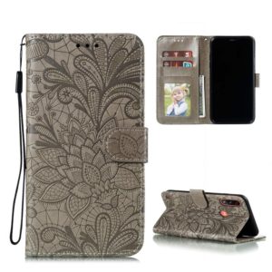 For Motorola Moto E7 Power Lace Flower Embossing Pattern Horizontal Flip Leather Case with Holder & Card Slots & Wallet & Photo Frame(Grey) (OEM)
