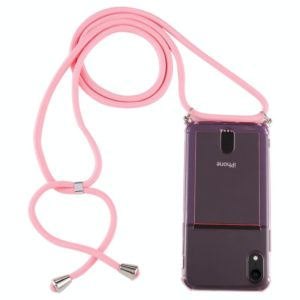 For iPhone XR Transparent TPU Protective Case with Lanyard & Card Slot(Pink) (OEM)