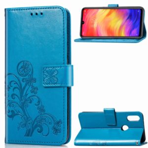 Lucky Clover Pressed Flowers Pattern Leather Case for Xiaomi Redmi Note 7, with Holder & Card Slots & Wallet & Hand Strap (Blue) (OEM)