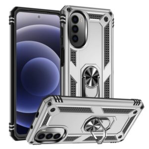 For Motorola Moto G52 Shockproof TPU + PC Holder Phone Case(Silver) (OEM)