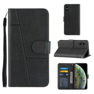 For iPhone X / XS Stitching Calf Texture Buckle Horizontal Flip Leather Case with Holder & Card Slots & Wallet & Lanyard(Black) (OEM)