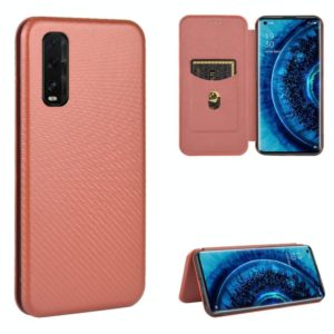 For OPPO Find X2 Carbon Fiber Texture Horizontal Flip TPU + PC + PU Leather Case with Card Slot(Brown) (OEM)