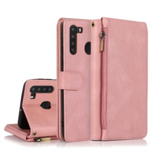 For Samsung Galaxy A21 Skin-feel Crazy Horse Texture Zipper Wallet Bag Horizontal Flip Leather Case with Holder & Card Slots & Wallet & Lanyard(Rose Gold) (OEM)