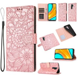 For Xiaomi Redmi 9 Skin Feel Embossed Sunflower Horizontal Flip Leather Case with Holder & Card Slots & Wallet & Lanyard(Rose Gold) (OEM)
