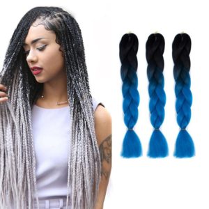 Fashion Color Gradient Individual Braid Wigs Chemical Fiber Big Braids, Length: 60cm(57 Black+Lake Blue) (OEM)