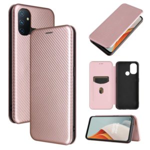 For OnePlus Nord N100 Carbon Fiber Texture Horizontal Flip TPU + PC + PU Leather Case with Card Slot(Pink) (OEM)