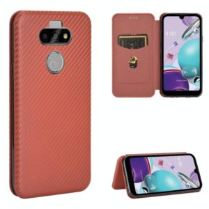 For LG K31 Carbon Fiber Texture Horizontal Flip TPU + PC + PU Leather Case with Card Slot(Brown) (OEM)
