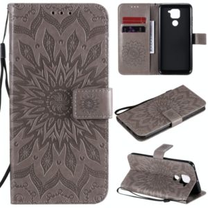 For Xiaomi Redmi Note 9/Redmi 10X 4G Embossed Sunflower Pattern Horizontal Flip PU Leather Case with Holder & Card Slots & Wallet & Lanyard(Gray) (OEM)