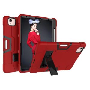 For iPad Air 2022 / 2020 10.9 Contrast Color Robot Shockproof Silicon + PC Protective Case with Holder & Pen Slot(Red + Black) (OEM)