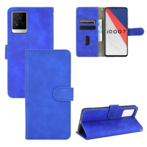 For vivo iQOO 7 Solid Color Skin Feel Magnetic Buckle Horizontal Flip Calf Texture PU Leather Case with Holder & Card Slots & Wallet(Blue) (OEM)