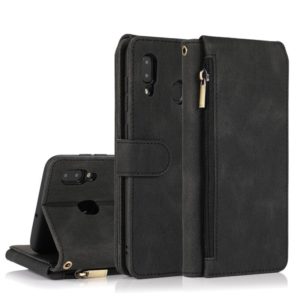 For Samsung Galaxy A20 / A30 Skin-feel Crazy Horse Texture Zipper Wallet Bag Horizontal Flip Leather Case with Holder & Card Slots & Wallet & Lanyard(Black) (OEM)
