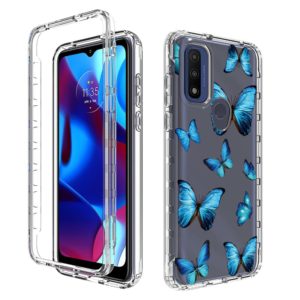 For Motorola G Pure 2021 Transparent Painted Phone Case(Blue Butterflies) (OEM)