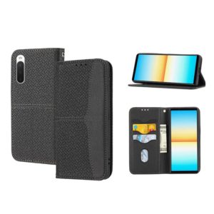 For Sony Xperia 10 IV Woven Texture Stitching Magnetic PU Leather Phone Case(Black) (OEM)