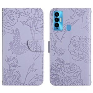 For Tecno Camon 18i HT03 Skin Feel Butterfly Embossed Flip Leather Phone Case(Purple) (OEM)