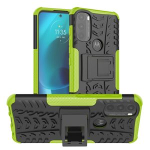 For Motorola Moto G71 5G Tire Texture TPU + PC Phone Case with Holder(Green) (OEM)