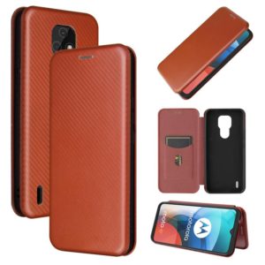 For Motorola Moto E7 Carbon Fiber Texture Horizontal Flip TPU + PC + PU Leather Case with Card Slot(Brown) (OEM)