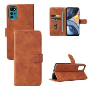 For Motorola Moto G22 Skin Feel Magnetic Buckle Calf Texture PU Phone Case(Brown) (OEM)