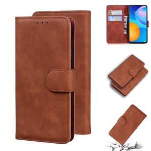 For Huawei P smart 2021 / Y7a Skin Feel Pure Color Flip Leather Phone Case(Brown) (OEM)