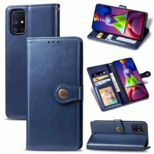 For Samsung Galaxy M51 Retro Solid Color Leather Buckle Phone Case with Lanyard & Photo Frame & Card Slot & Wallet & Stand Function(Blue) (OEM)