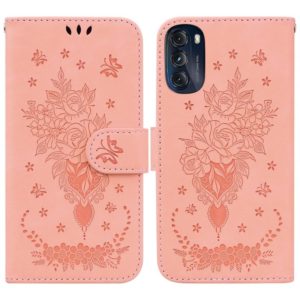 For Motorola Moto G 2022 Butterfly Rose Embossed Leather Phone Case(Pink) (OEM)
