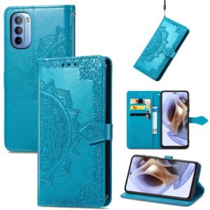 For Motorola Moto G31 Mandala Flower Embossed Flip Leather Phone Case(Blue) (OEM)