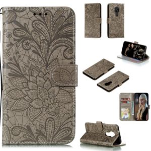 For Nokia 7.2 Lace Flower Horizontal Flip Leather Case with Holder & Card Slots & Wallet & Photo Frame(Grey) (OEM)