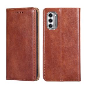 For Motorola Moto G52j 5G Gloss Oil Solid Color Magnetic Leather Phone Case(Brown) (OEM)