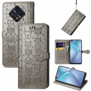 For Infinix Zero 8 Cat and Dog Embossed Horizontal Flip Phone Leather Case with Holder & Card Slot & Wallet & Lanyard(Grey) (OEM)