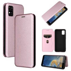 For ZTE Blade A31 Carbon Fiber Texture Horizontal Flip TPU + PC + PU Leather Case with Card Slot(Pink) (OEM)