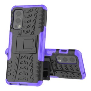 For OnePlus Nord 2 5G Tire Texture Shockproof TPU+PC Protective Case with Holder(Purple) (OEM)