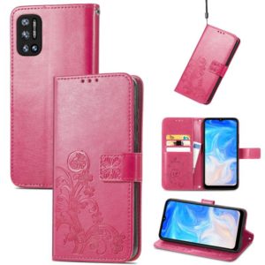For DOOGEE N40 Pro Four-leaf Clasp Embossed Leather Case with Lanyard & Card Slot & Wallet & Holder(Magenta) (OEM)