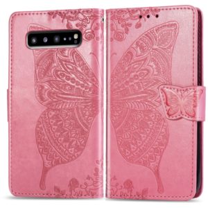 Butterfly Love Flowers Embossing Horizontal Flip Leather Case For Galaxy S10 5G with Holder & Card Slots & Wallet & Lanyard(Pink) (OEM)