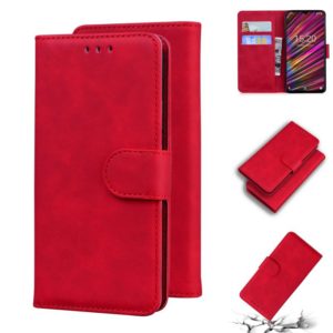For UMIDIGI F1 Skin Feel Pure Color Flip Leather Phone Case(Red) (OEM)