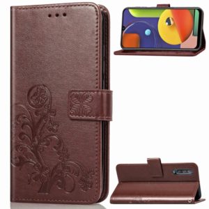 For Galaxy A50S Four-leaf Clasp Embossed Buckle Mobile Phone Protection Leather Case with Lanyard & Card Slot & Wallet & Bracket Function(Brown) (OEM)