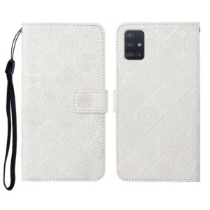For Samsung Galaxy A71 Ethnic Style Embossed Pattern Horizontal Flip Leather Case with Holder & Card Slots & Wallet & Lanyard(White) (OEM)