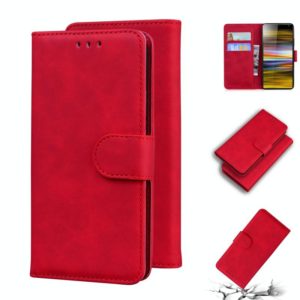 For Sony Xperia 10 Plus Skin Feel Pure Color Flip Leather Phone Case(Red) (OEM)