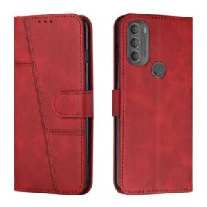 For Motorola Moto G71 5G Stitching Calf Texture Buckle Leather Phone Case(Red) (OEM)