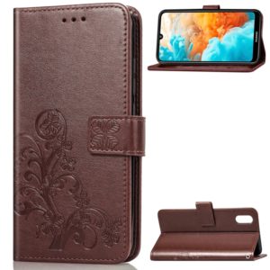 Lucky Clover Pressed Flowers Pattern Leather Case for Huawei Y6 Pro 2019, with Holder & Card Slots & Wallet & Hand Strap (Brown) (OEM)