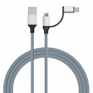IVON CA51 2.4A USB to 8 Pin + Micro USB 2 in 1 Charging Sync Data Cable, Length: 1m(Silver) (IVON) (OEM)